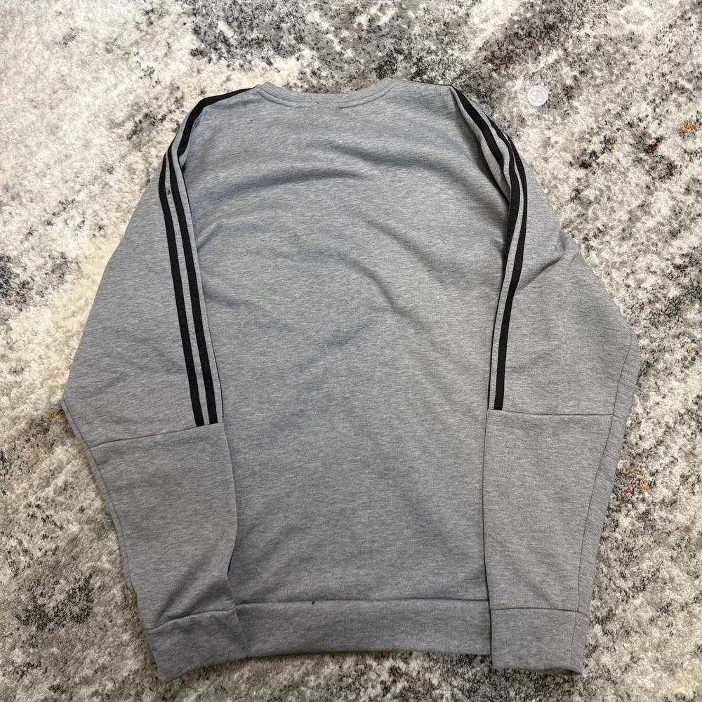 Adidas Mens‎ 3-Stripe Crewneck Sweatshirt Heather Gray Athletic Pullover Logo L
